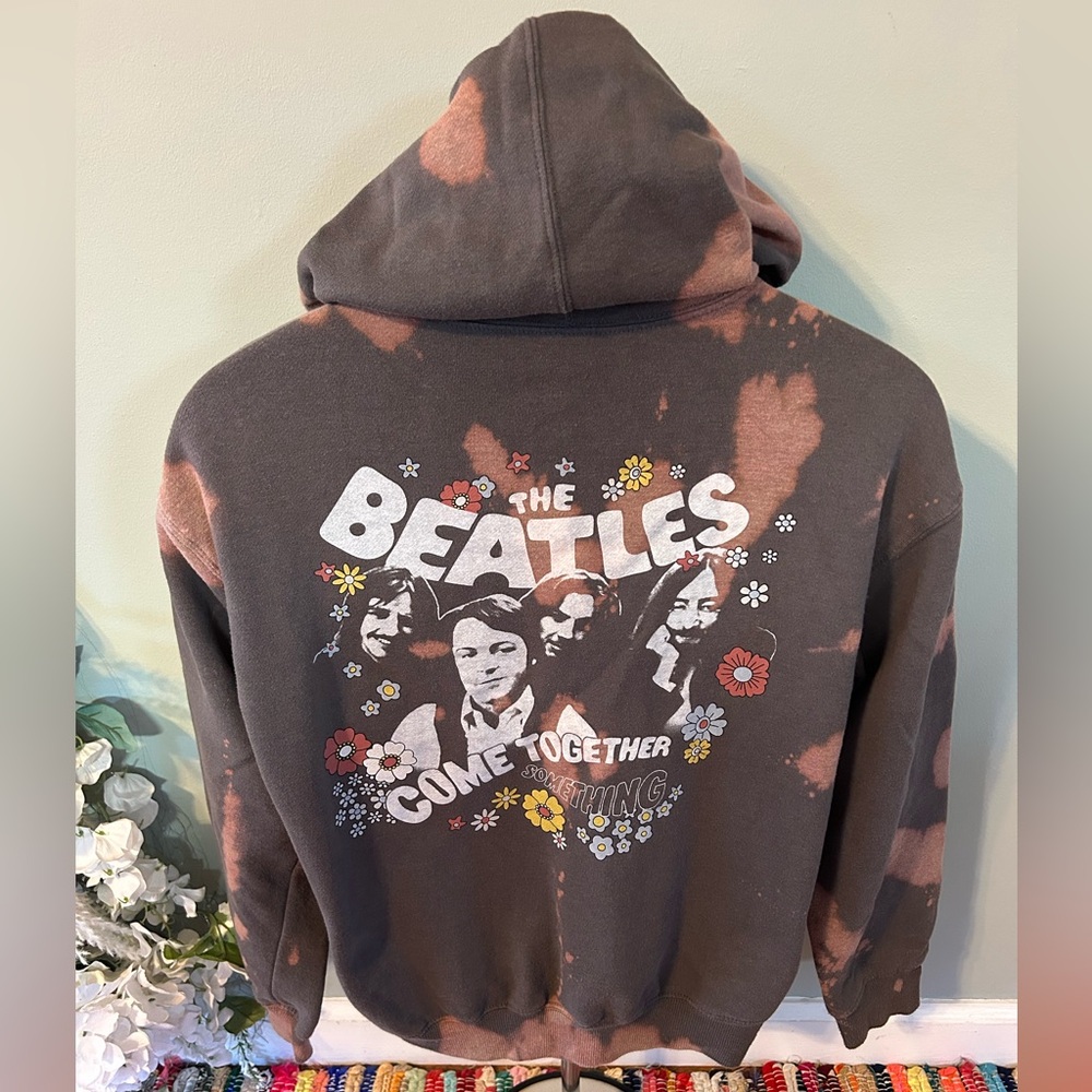 The Beatles Come Together Tie Dye Hooded Sweatshirt Full Zip Flowers Small